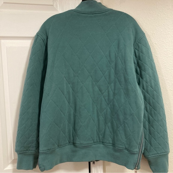 Athleta Women Jacket M Retroplush Bomber Jacket Teal Full Zip Up Quilted Green - Picture 2 of 16